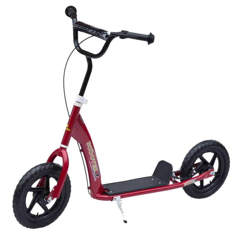 Kids Kick Scooter with 12" EVA Tyres, Rear Brake & Big Wheels – Ages 5-12 – Red