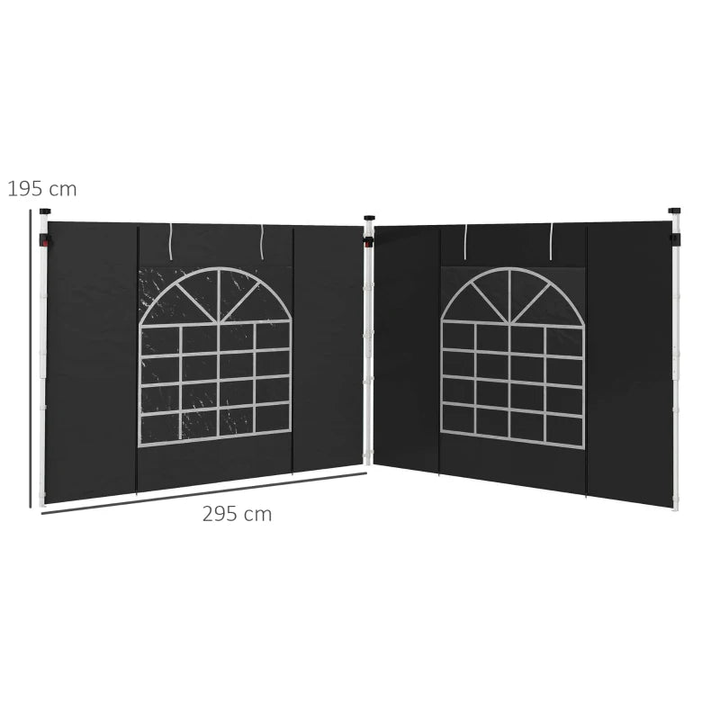 Pop Up Gazebo Replacement Side Panels with Doors & Windows, Black, 2 Pack, 3x3m / 3x6m