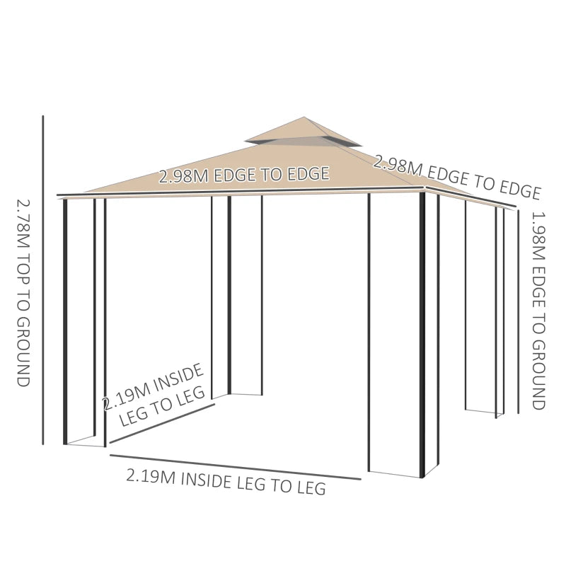 Garden Gazebo Canopy Shelter with Durable Steel Frame and Netting, Double Roof 3x3m