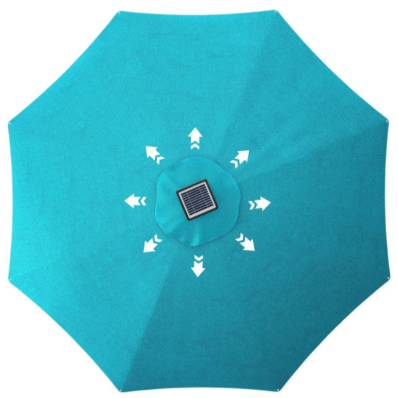 Stylish blue parasol with built-in solar LED lights for shade and evening lighting – 3m
