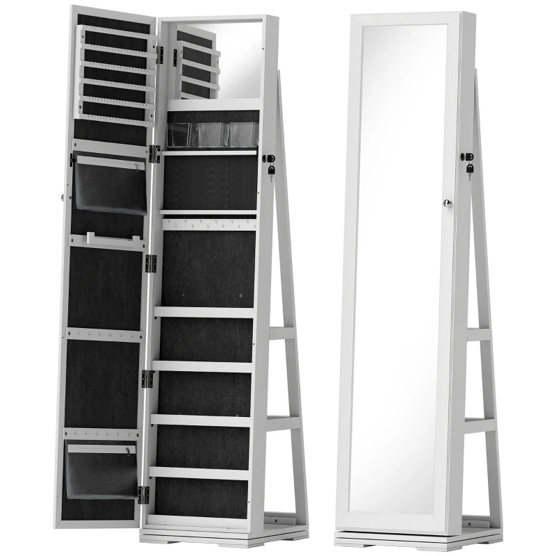 Full-Length Mirror Jewellery Cabinet with Lock & Storage – White