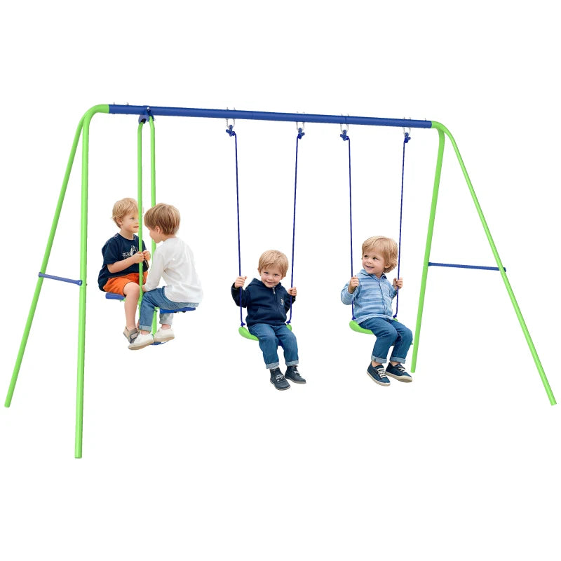 Backyard Metal Swing Set for Kids 3+ | Height Adjustable Outdoor Playset in Green