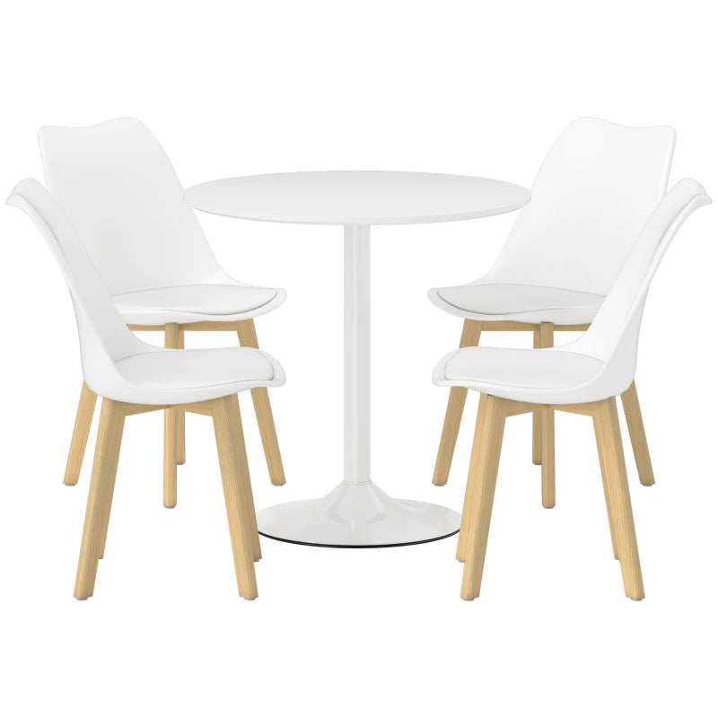 Modern 5-Piece Dining Table Set with 4 Chairs – White Finish