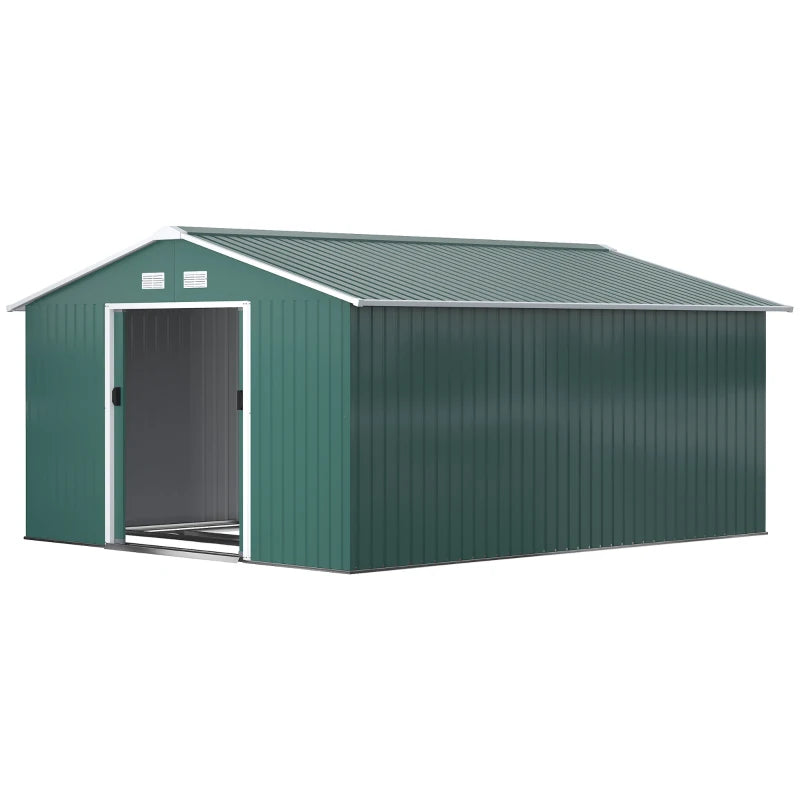 Steel Sliding Door Storage Shed for Outdoor Equipment, 12.5 x 11.1 ft, Green