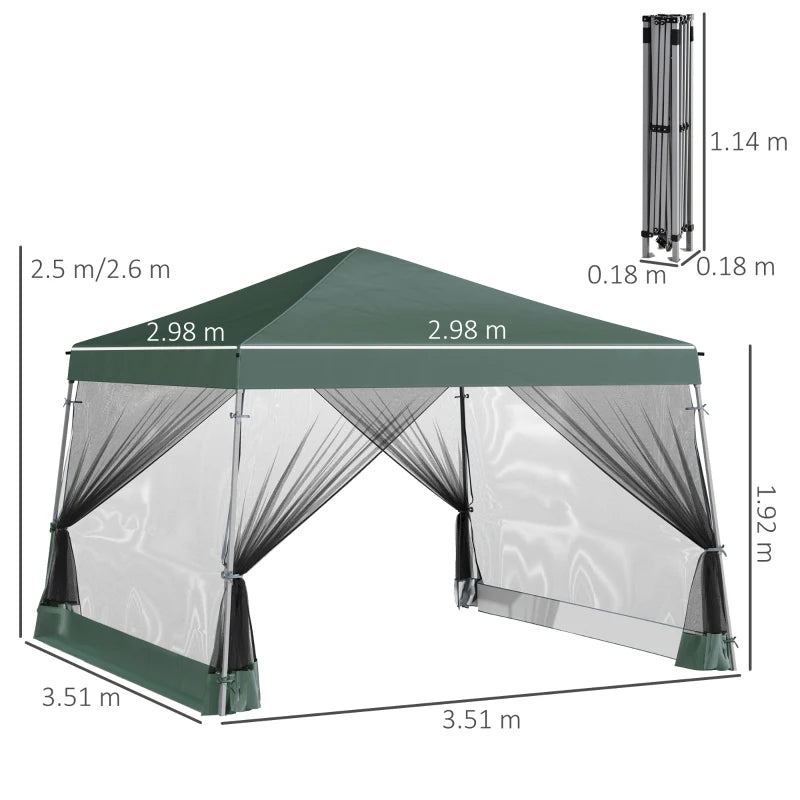Pop-Up Garden Gazebo Canopy Tent with Mesh Sidewalls & Folding Frame, Green, 3.5x3.5m