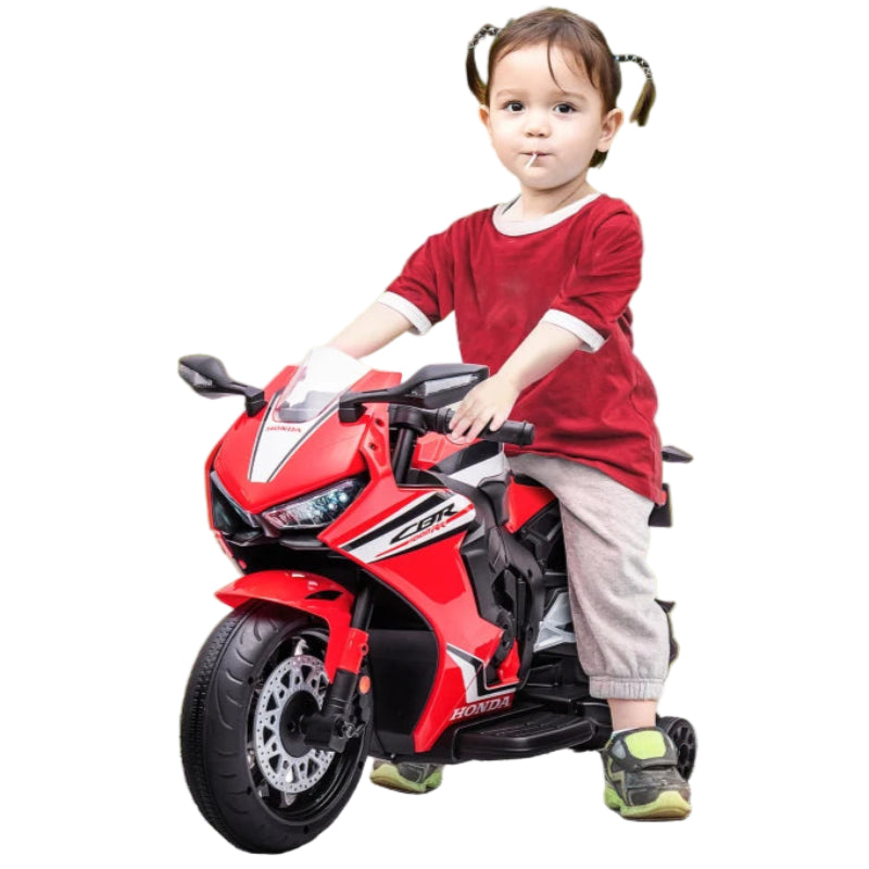 Training Wheels Kids Motorcycle with Licensed Honda Design & Music – Red 6V