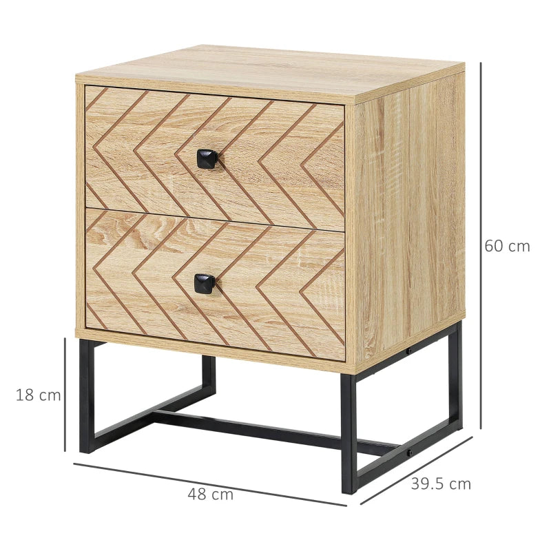 Two-Drawer Nightstand Bedside Table with Black Metal Handles