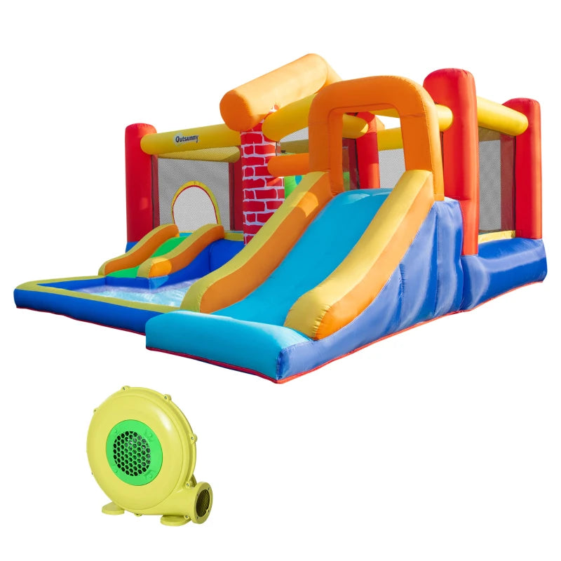 4-in-1 Kids Inflatable Bouncy Castle with Double Slides, Trampoline, Climbing Wall & Pool