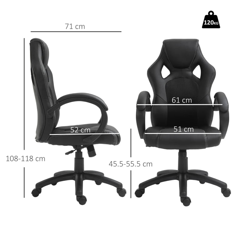 Home Office Desk Chair – Black Faux Leather with Armrests & Wheels