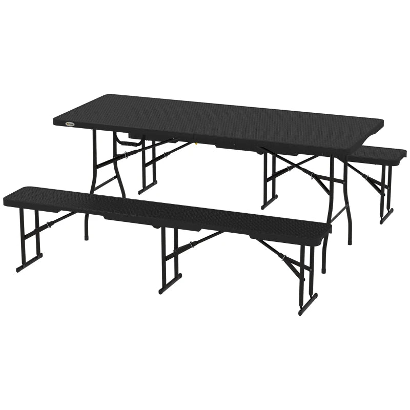 Rattan Effect Folding Picnic Table Set – Portable with Carry Handles, Black