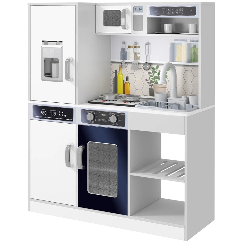 Kids Pretend Play Kitchen Set with Sounds, Lights, Running Water & Coffee Maker