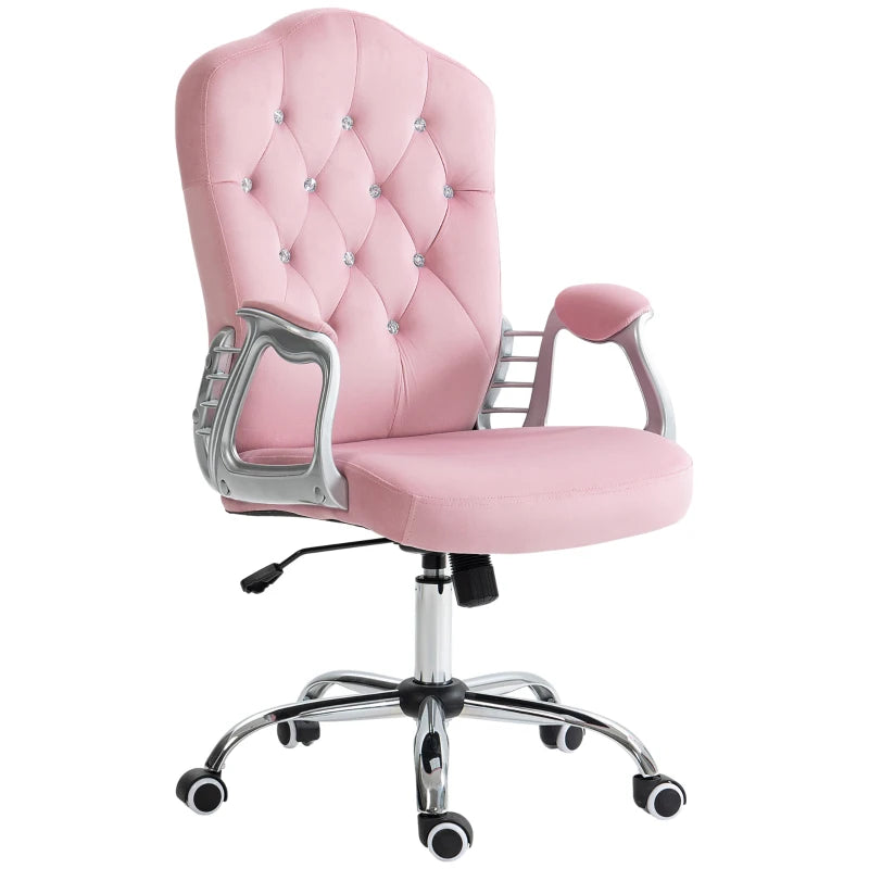 Pink Velvet-Feel Work Chair with Diamante Back