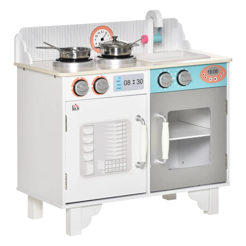 Kids Wooden Play Kitchen Set with Stainless Steel Pot – Pretend Cooking Bench for Ages 3-6