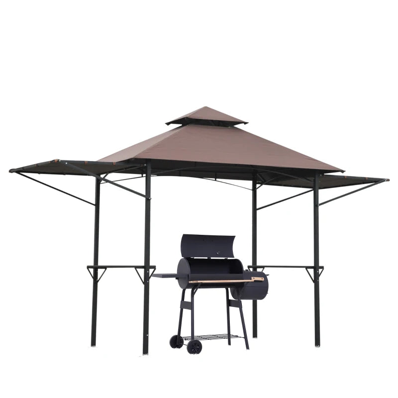 BBQ Gazebo Canopy with Extendable Awnings and Side Tables for Outdoor Use, 2.4 x 1.5m