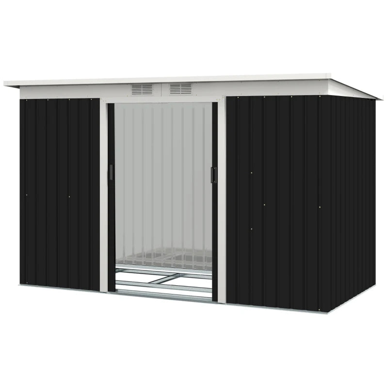 9x4ft Metal Garden Shed – Outdoor Storage with Double Doors, Vents & Foundation Kit