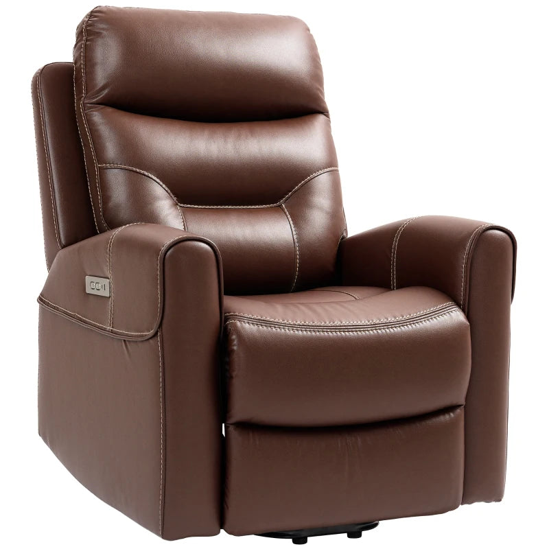 Riser Recliner for Elderly – Brown Faux Leather with USB & Remote