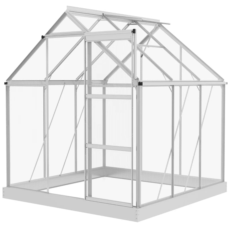 Walk-In Polycarbonate Greenhouse with Sliding Door & Window, 6x6 ft, Silver Frame
