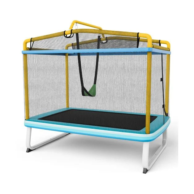 190CM 3-in-1 Kids Rectangle Trampoline with Safety Net and Horizontal Bar