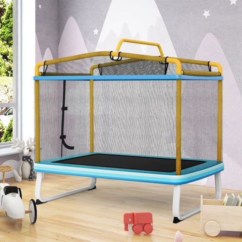190CM 3-in-1 Kids Rectangle Trampoline with Safety Net and Horizontal Bar