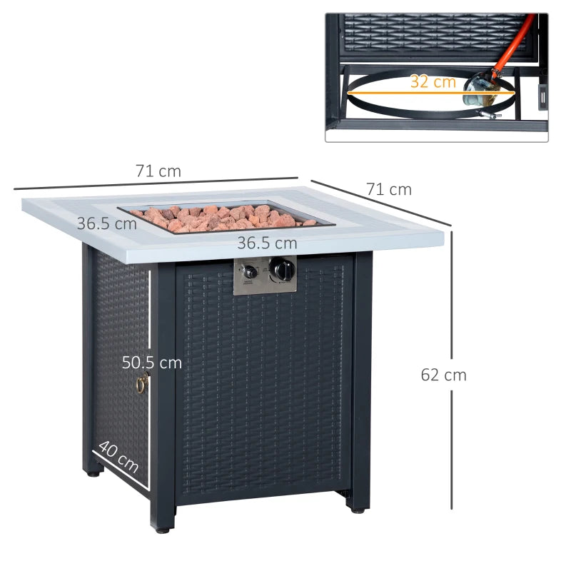 Outdoor Gas Firepit Table 40000 BTU, Black/Grey, Compact 71x71cm Design