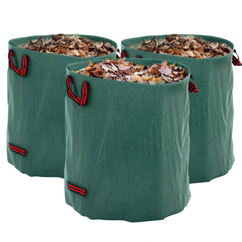 Garden Waste Bags for Leaves & Debris, Heavy Duty, Reusable with Handles, Green, 272L x 3