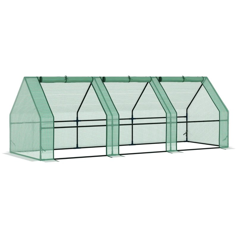 Mini Greenhouse with Steel Frame & PE Cover, Zipped Window, for Plants, 270x90x90cm, Green