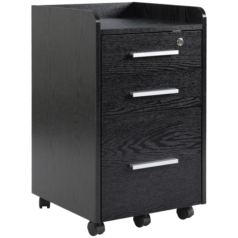 Office Filing Cabinet – 3 Lockable Drawers, Black