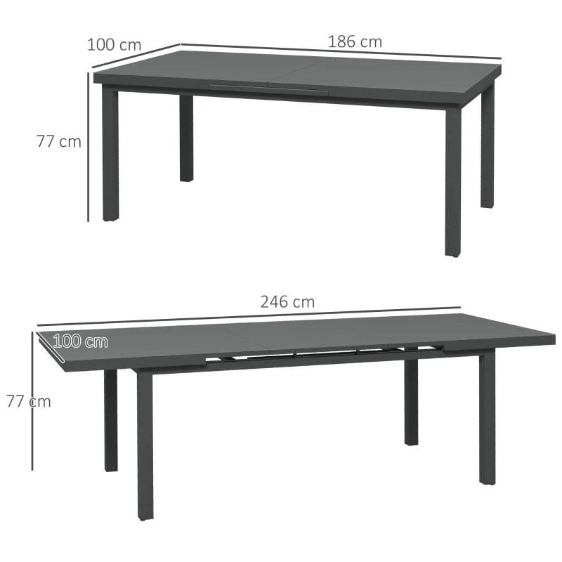 Large 246cm Extending Aluminium Garden Table for 6-8, Rectangle Outdoor Dining Table