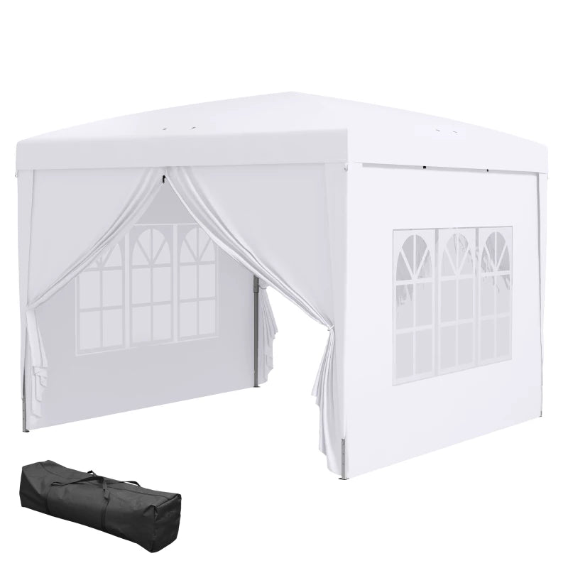 Durable White Pop-Up Wedding and Party Gazebo with Windows and Carry Bag 3x3m