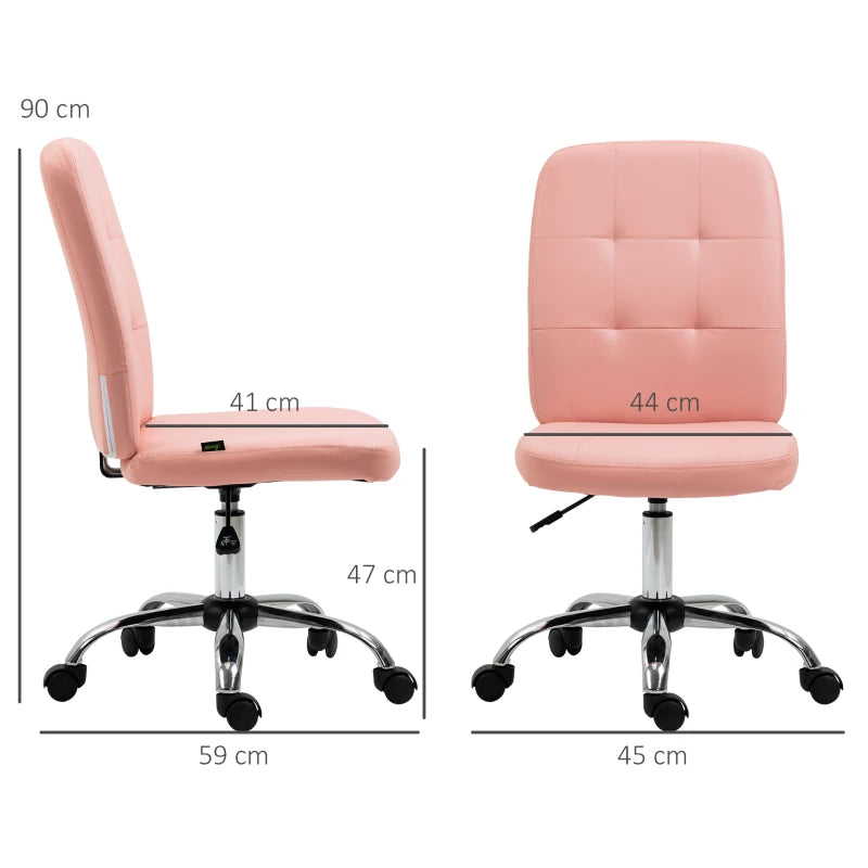 Pink Swivel Office Chair – Armless, Faux Leather