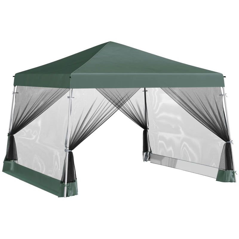 Pop-Up Garden Gazebo Canopy Tent with Mesh Sidewalls & Folding Frame, Green, 3.5x3.5m