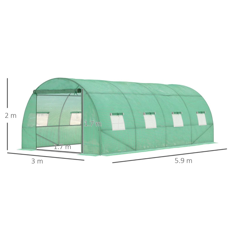 Outdoor Walk-In Garden Tunnel Greenhouse with Zipped Door & 8 Mesh Windows, 6x3 M