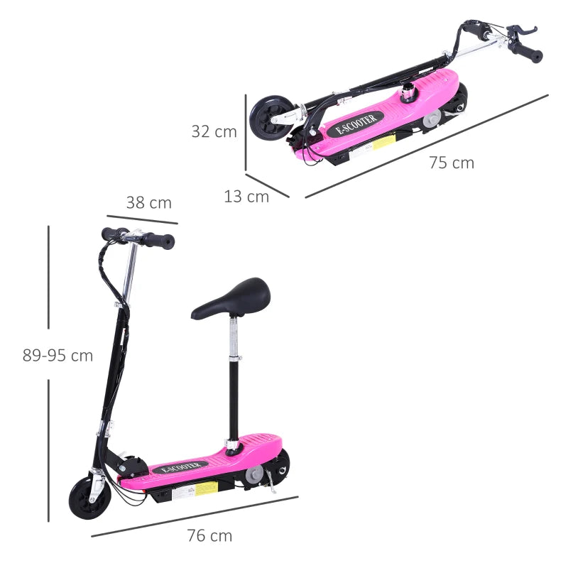 Pink 12V Electric Scooter for Kids with 120W Motor, Foldable Frame, Brake & Kickstand