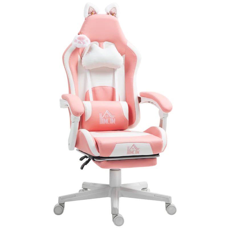Pink Gaming Chair – Cat Ear Design with Footrest