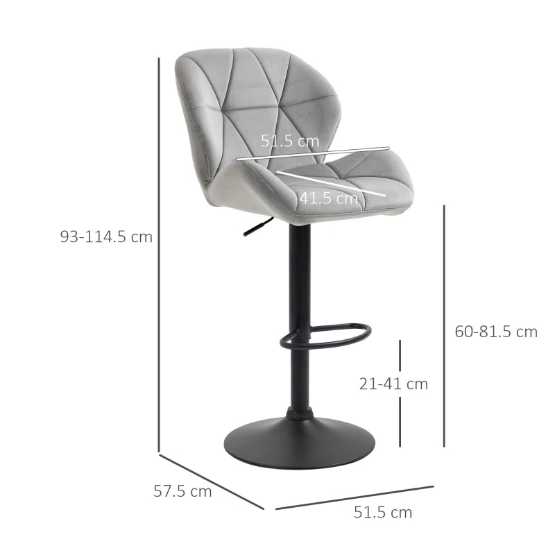 Adjustable Bar Stools Set, 2 Light Grey Swivel Chairs with Back/Footrest