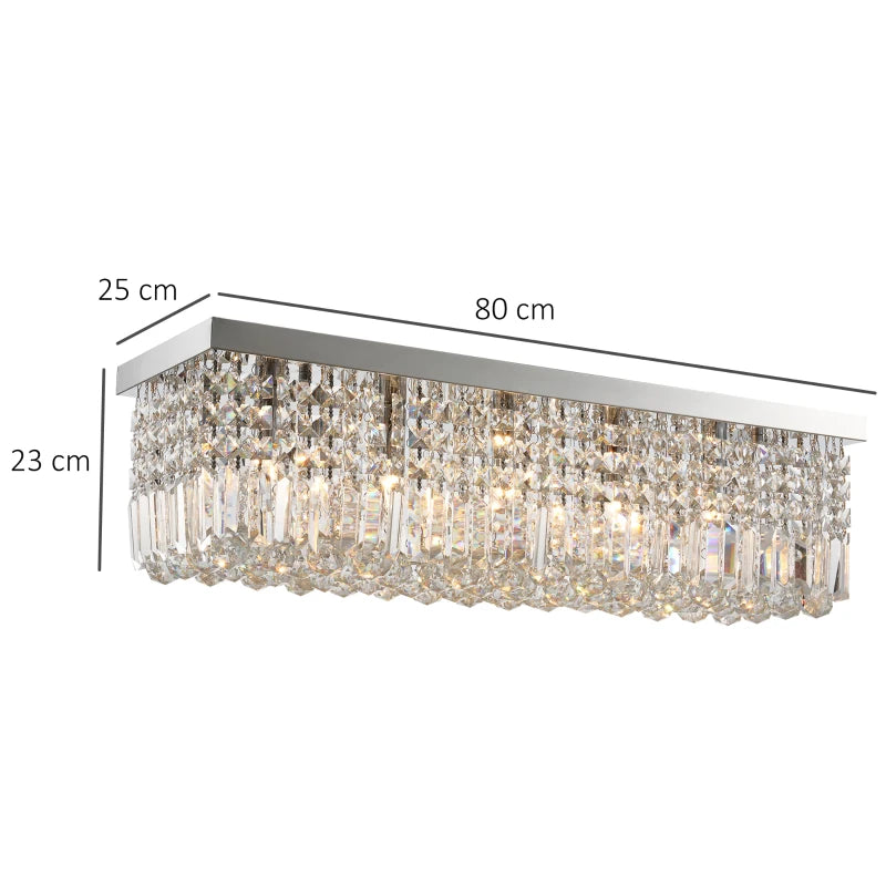 Silver Crystal Chandelier, Modern E14 Ceiling Light, 80x25x23cm