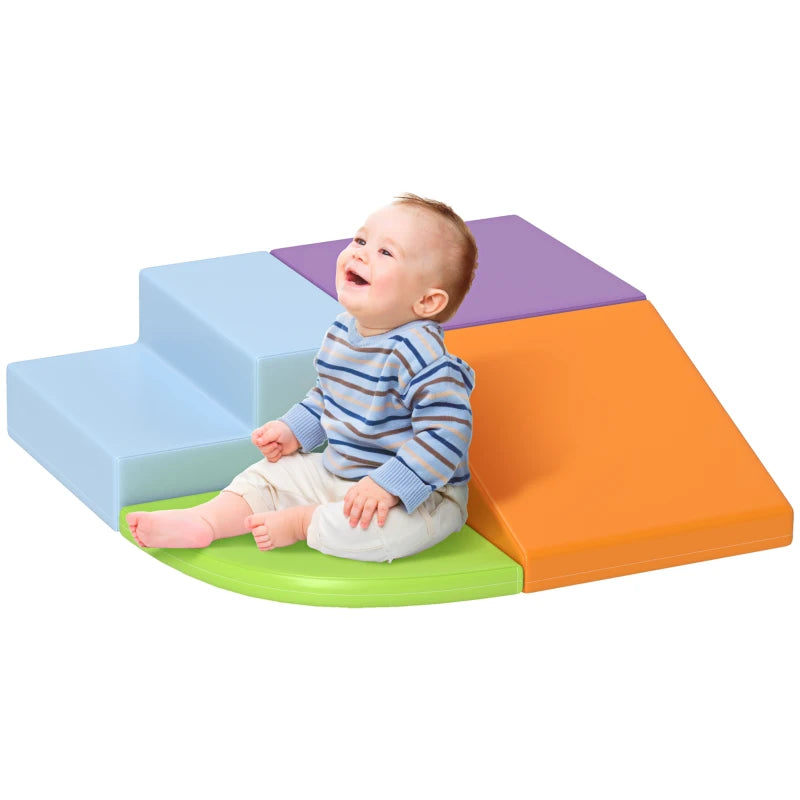 4-Piece Toddler Foam Play Set – Climb and Crawl Orange Ramp and Stairs Activity Toy