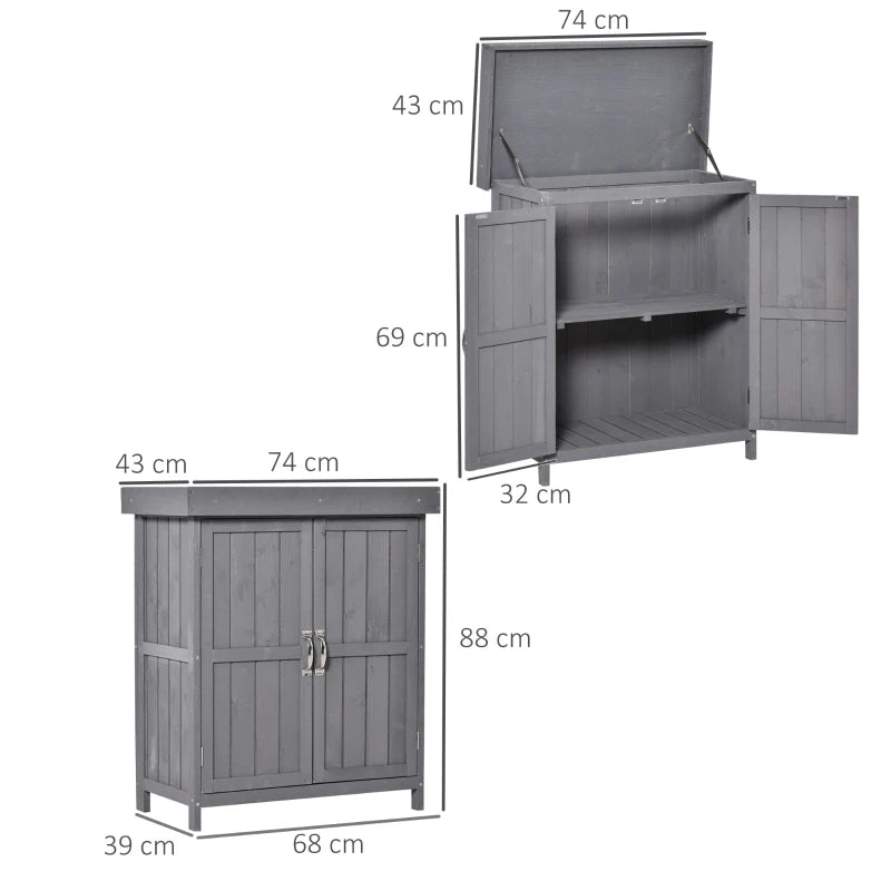 Wooden Garden Shed with Hinged Roof & Removable Shelf, Tool Storage Cabinet, 74x43x88 cm
