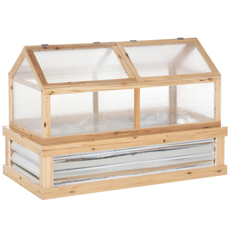 Raised Garden Bed with Greenhouse Top Wooden Cold Frame Planter with 2 Roofs, 122x61x82cm