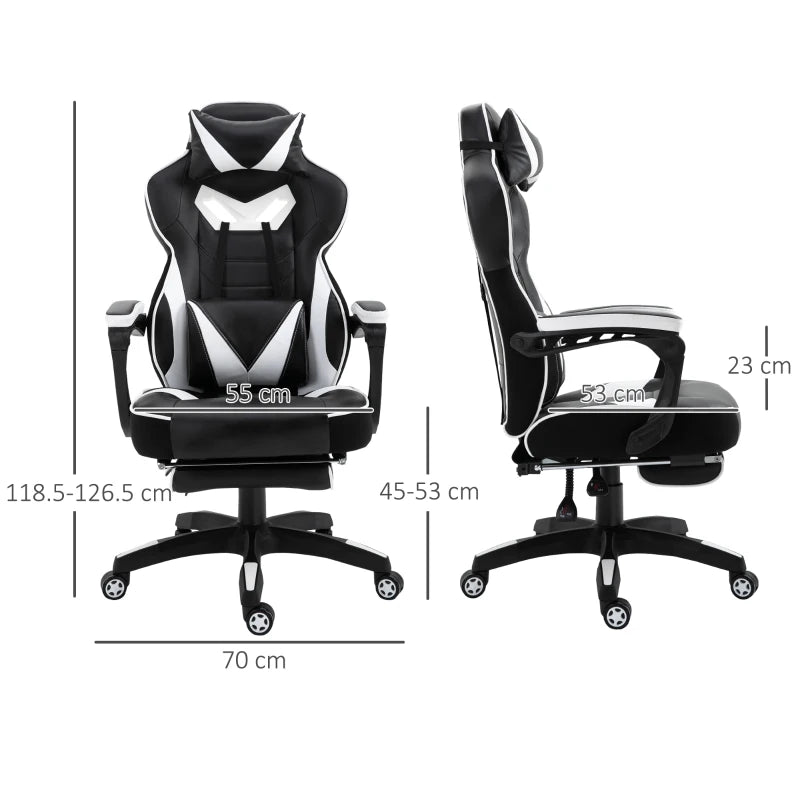 White Gaming Chair with Lumbar Support & Footrest