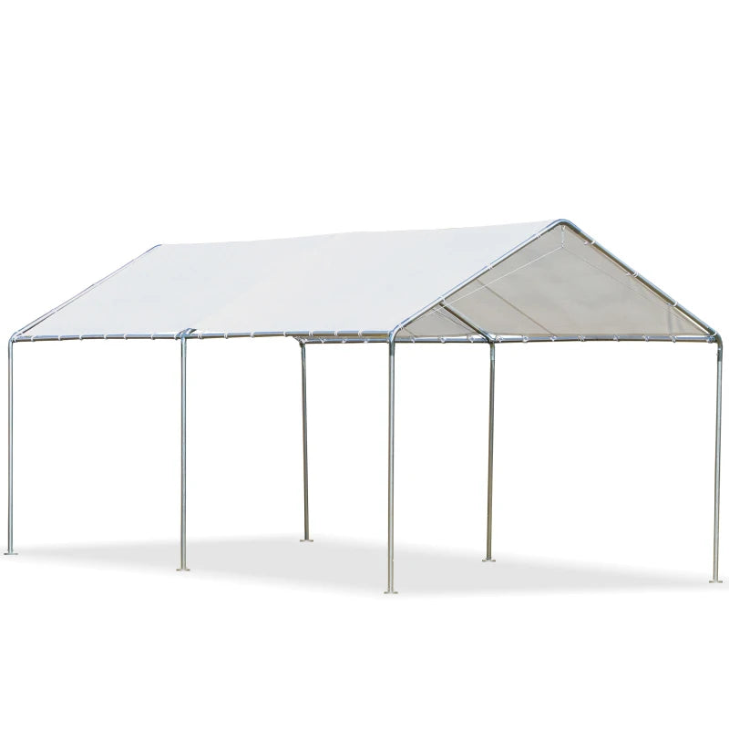 White Heavy Duty Car Shelter with Galvanized Steel Frame and Waterproof Canopy 3x6M