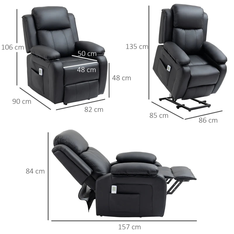 Overstuffed Power Lift Recliner with Massage & Remote, Black
