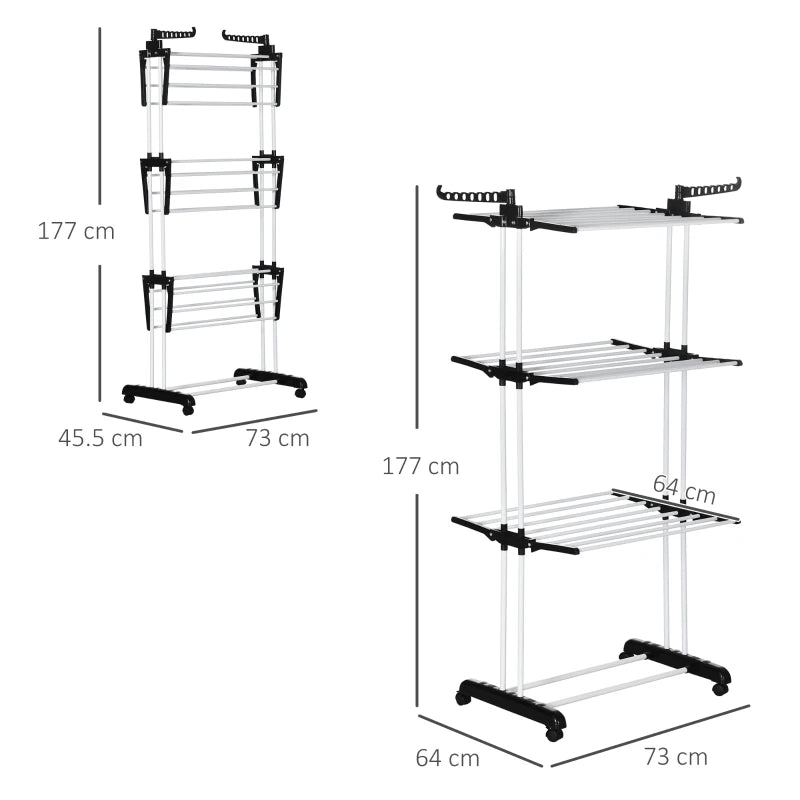 Portable Foldable Clothes Drying Rack – 4-Tier Steel with Castors