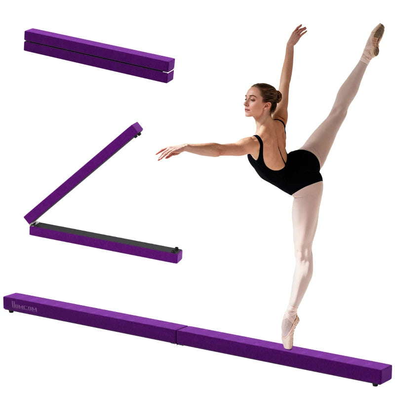 Home Gym Balance Beam – 2.4M Foldable Gymnastics Trainer, Purple