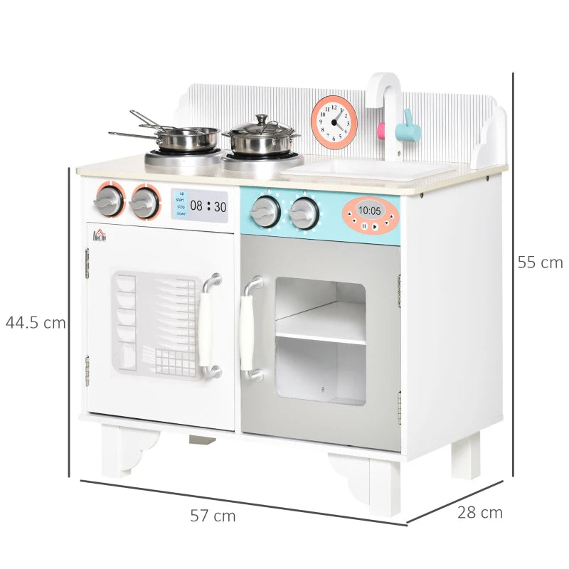 Kids Wooden Play Kitchen Set with Stainless Steel Pot – Pretend Cooking Bench for Ages 3-6