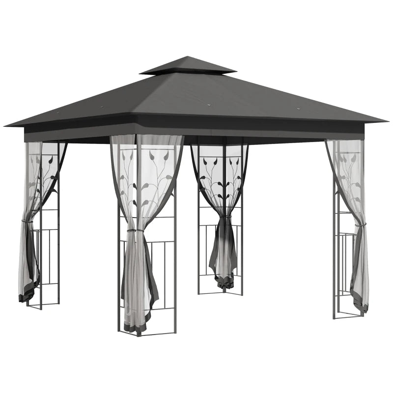 Grey Steel Frame Garden Gazebo with Double Roof Canopy, Perfect for Patio or Backyard, 3 x 3m