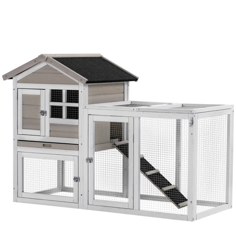 Large 2-in-1 Rabbit Hutch with Run and Tray – Grey