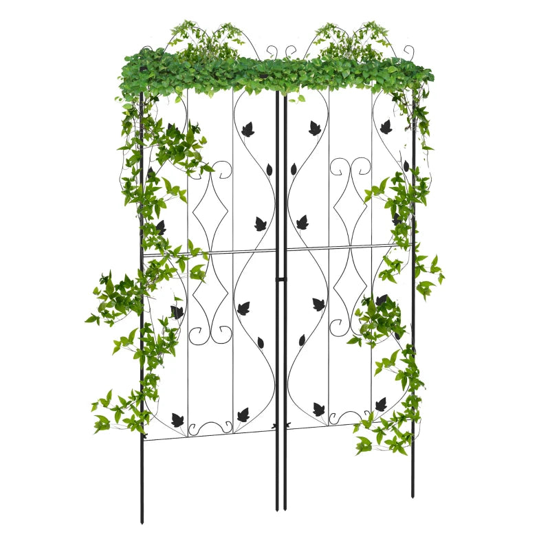 Garden Trellis Set of 2, Metal Climbing Plant Supports with Elegant Leaf Design
