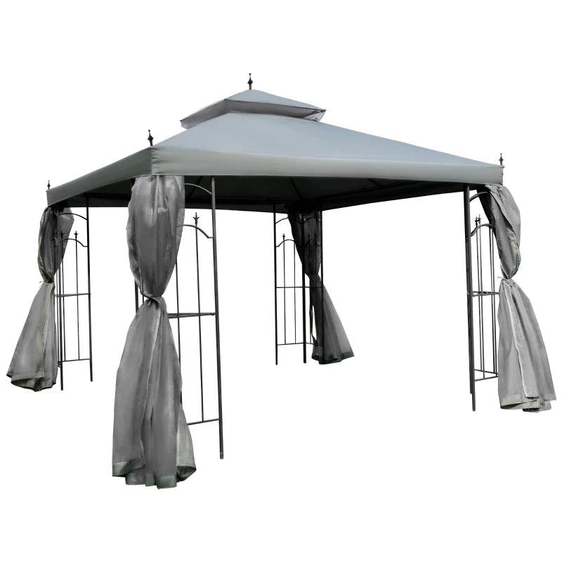 Party & Wedding Garden Gazebo with Double Canopy and Netting, Grey Shade 3x3m
