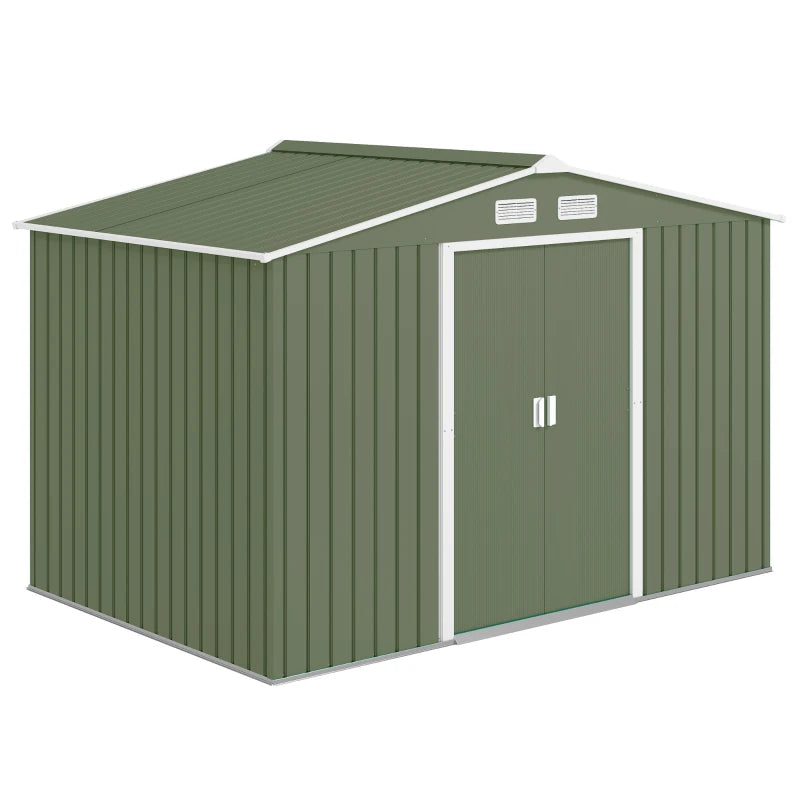 Lockable 9x6ft Outdoor Metal Storage Shed with Double Doors, Vent Slots & Foundation Kit
